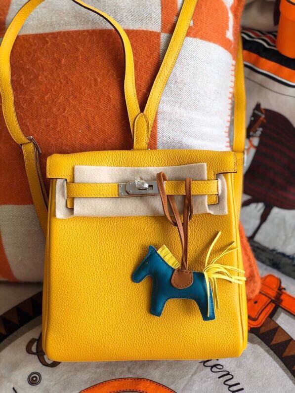 Hermes Kelly Ado Backpack In Yellow Clemence Leather